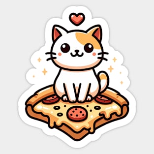 Kawaii Cat with Pizza Sticker